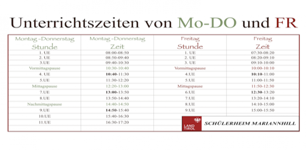 Info Unterrichtszeiten